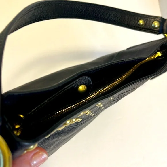 Coach Zoe Leather Gold Studded Shoulder Bag: S-M - Picture 9 of 12